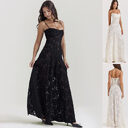 Fashion Suspender Lace Long Dress Summer Strapless Collar