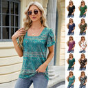 Summer Top Fashion Square Neck Printed Short-sleeved T-shirt