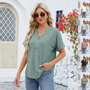 V-neck Rolled Hem Short-sleeved Top Summer Fashion Button
