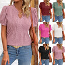 Solid Color V-neck Puff Short-sleeved T-shirt Fashion Summer