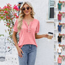 New Solid Color V Neck Button Top Women's