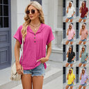 New Solid Color Hooded Button T-shirt Loose Hollow