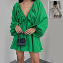 V-neck Lantern Sleeve Dress Fashion Loose Long-sleeved Dresses