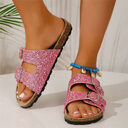 Double Buckle Sandals For Women New Fashion Sequined