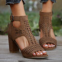 New High Square Heel Hollow Roman Shoes