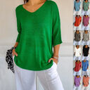 Solid Long Sleeve Sweater Slimming V-neckline Knitwear Women's