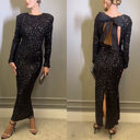 Autumn Winter Sexy Backless Sequined Evening Dress Women