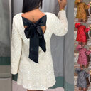 Sequined Back-Bowed Dress Fashion Round Neck Long Sleeve