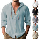 Cotton And Linen Shirt Hooded Sweater Button Long