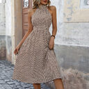Fashion Women Dress High Waist Plaid
