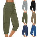 Women's Cropped Pants Cotton Linen Cargo Pocket Casual