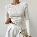 Slim Long Sleeve T-shirt Fashion Solid Color Split