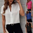Women's Short-sleeved V-neck Shirt Summer Casual Solid Color