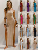 Strappy Halterneck Long Dress With Double Side Slits