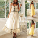 Summer Suspender Spaghetti Strap Long Dresses With Bow