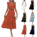 New Ruffled Sleeveless V-Neck Dress Summer Fashion Elastic