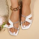 Summer Flat Sandals With Rhinestone Design Toe Slippers