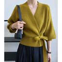 French Retro Knitted Cardigan Top V-neck Tie Loose