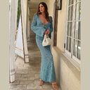 Solid Color Knitted Hollow-out Beach Swimsuit Blouse Sun-proof