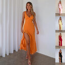 Women's Ruffles Split Suspender Dress Sexy Slim-fit V-neck
