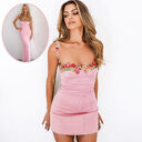 Embroidered Flower Suspender Dress Summer Fashion Lace-up Tight