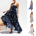 Floral Print Suspender Dress Summer Slim Fit Long