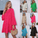 New Printed Bronzing Pleated Flared Long Sleeve Dress