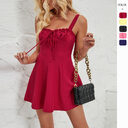 Summer Sleeveless Solid Color A-line Dress Lace-up Suspender