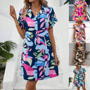 New Floral Print Short Sleeve Shirt Dress Summer