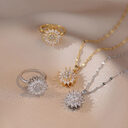 Classic Charm Sunflower Flower Stainless Steel Necklace Earrings