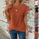 Short-sleeved Waffle T-shirt Summer New Solid Color Crew