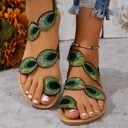 Fashion Peacock Embroidery Pattern Flat Sandals Summer Vacation