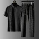 Men's Ice Silk Stripes Casual Short Sleeve Trousers