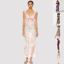 Slim V-neck Lace Shoulder-strap Dress Stitching Flowers Print