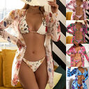 New Swimsuit Women's Printed Mesh Three-piece Blouse