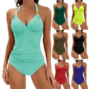 2pcs Solid Color Halter Neck Bikini Beach Fashion