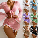 4pcs Solid Color Bikini With Short Skirt