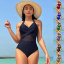 Halter-neck One-piece Swimsuit Summer Solid Color Cross-strap Design