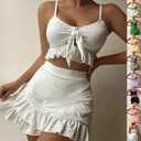 3pcs Beach Bikini With Hip-hugging Skirt Fashion Ruffle