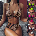 Two-piece Halter Neck Bikini Leopard Print Cutout Strap