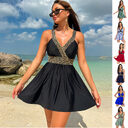 V-neck Printed Swimsuit Dress Summer Beach Vacation Bikini