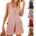 Casual Waffle Button Jumpsuit With Pockets Fashion Summer