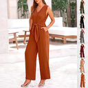 New V-neck Sleeveless Long Jumpsuit With Pockets