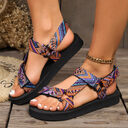 Printed Velcro-design Sandals Summer Ethnic Style Thick Flat