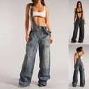 Y2K Zipper Denim Overalls With Pockets Fashion Loose