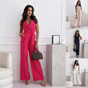 V-neck Sleeveless Jumpsuit With Belt Design Summer Fashion