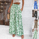 Elegant Printed Trousers Summer Loose Elastic High Waist