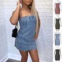 Fashion Backless Tube Denim Dress Summer Sexy Y2K