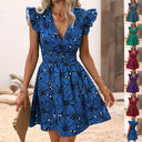New Flowers Print Ruffled Sleeveless Dress Summer Sexy
