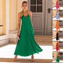 Fashion A-line Pleated Suspender Long Dress Summer Casual